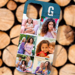 Élégant Script Monogramme 6 Photo bleu et gris<br><div class="desc">Elégante et féminine, coque iphone personnalisée en bleu et gris, avec 6 de vos photos préférées ainsi que votre monogramme. Ce joli design a une initiale audacieuse avec une typographie manuscrite de script pour votre nom. Le modèle photo est configuré pour ajouter 6 images qui sont affichées au format carré...</div>