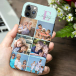 Élégant Script Monogramme 6 Photo Mint et Lilac<br><div class="desc">Elégant et féminin, coque iphone personnalisé en vert menthe, lilas et gris, avec 6 de vos photos préférées ainsi que votre monogramme. Ce joli design a une initiale audacieuse avec une typographie manuscrite de script pour votre nom. Le modèle photo est configuré pour ajouter 6 images qui sont affichées au...</div>
