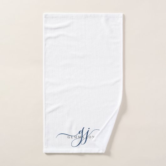 Élégant Script Monogramme Bleu Nom Initiales (Serviette à main)