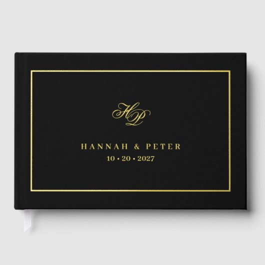 Élégant script Monogramme minimum Mariage noir (Recto)