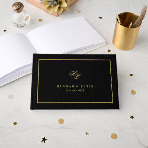 Élégant script Monogramme minimum Mariage noir