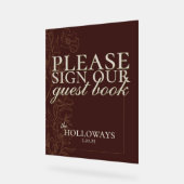 Elégant Script Mousse Brown Mariage Livre d'or (Angle)