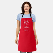 Elegant script Mr. Achternaam Pas getrouwd Wedding Schort (Gedragen)