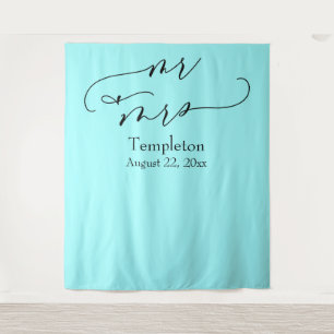 Elegant Script Mr & Mrs Aqua Foto Achtergrond Wandkleed