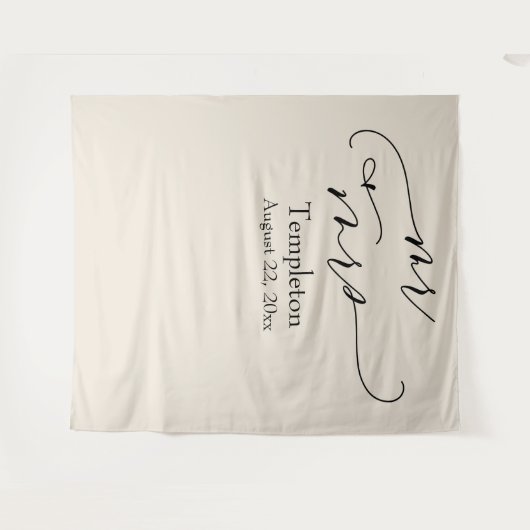 Elegant Script Mr & Mrs Cream Photo Backdrop Wandkleed (Voorkant (horizontaal))
