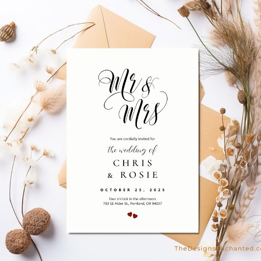 Élégant Script Mr & Mrs Mariage Invitation de typo
