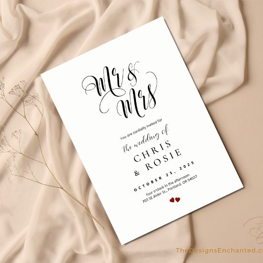 Élégant Script Mr & Mrs Mariage Invitation de typo
