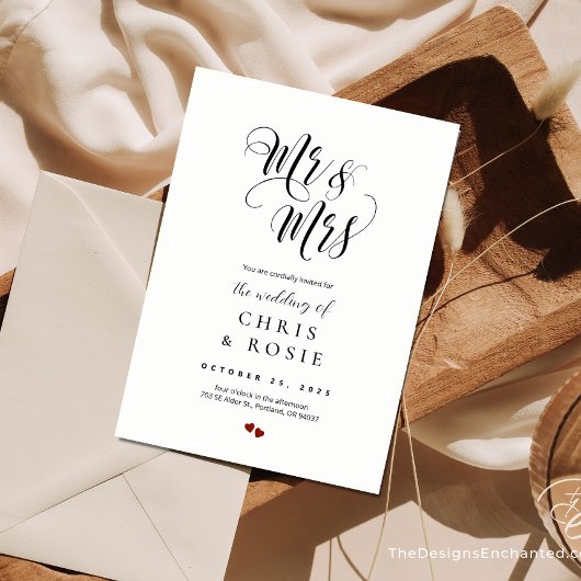 Élégant Script Mr & Mrs Mariage Invitation de typo