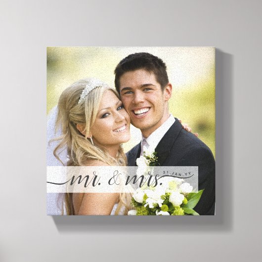 Elegant Script Mr & Mrs trouwdatum | Gelegenheid Canvas Afdruk (Voorkant)