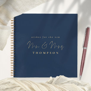 Elegant Script Mr. Mrs. Wedding Navy Gold Gastenbo Notitieboek