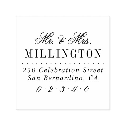 Elegant script Mr. & Mrs Wedding Retouradres Zelfinktende Stempel (Design)