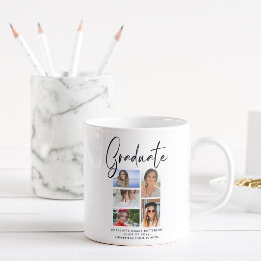 Elegant Script Multi Foto Afstuderen Afgestudeerde Koffiemok