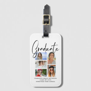 Elegant Script Multi Photo Afstuderen Afstuderen Bagagelabel