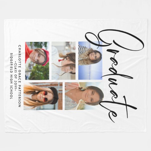 Elegant Script Multi Photo Afstuderen Afstuderen Fleece Deken (Voorkant (Horizontaal))