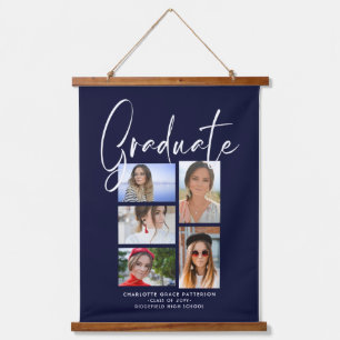 Elegant Script Multi Photo Afstuderen Afstuderen H Hangend Wandkleed