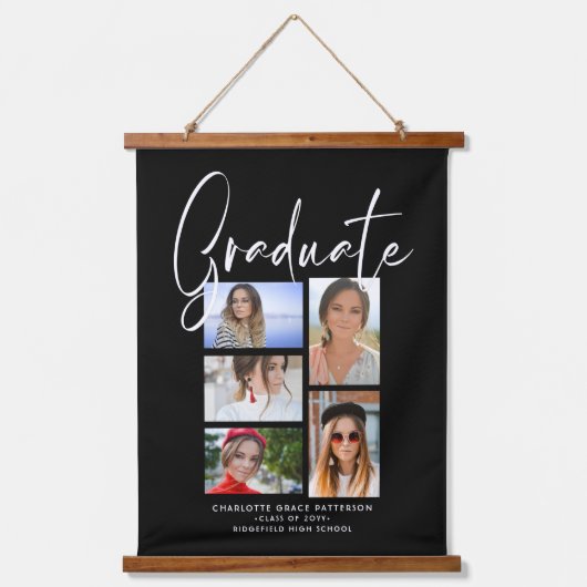 Elegant Script Multi Photo Afstuderen Afstuderen Hangend Wandkleed (Voorkant)