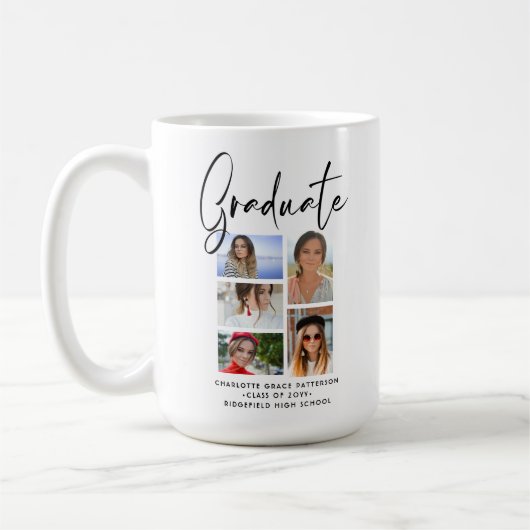 Elegant Script Multi Photo Afstuderen Afstuderen Koffiemok (Links)