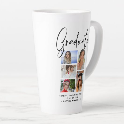 Elegant Script Multi Photo Afstuderen Afstuderen Latte Mok (Rechterhoek)