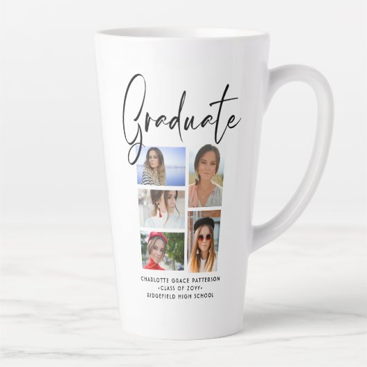 Elegant Script Multi Photo Afstuderen Afstuderen Latte Mok (Rechts)