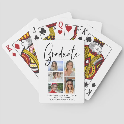 Elegant Script Multi Photo Afstuderen Afstuderen Pokerkaarten (Achterkant)