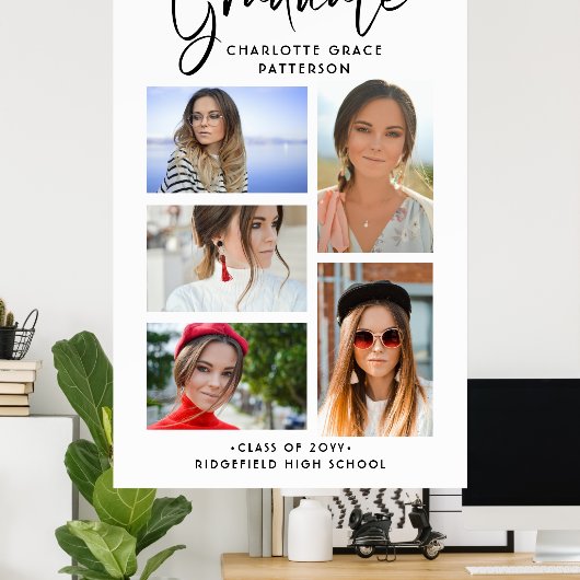 Elegant Script Multi Photo Afstuderen Afstuderen Poster (Thuiskantoor)