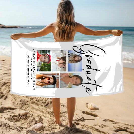 Elegant Script Multi Photo Afstuderen Afstuderen Strandlaken
