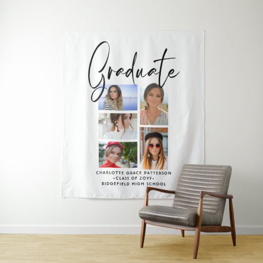 Elegant Script Multi Photo Afstuderen Afstuderen Wandkleed (In situ)
