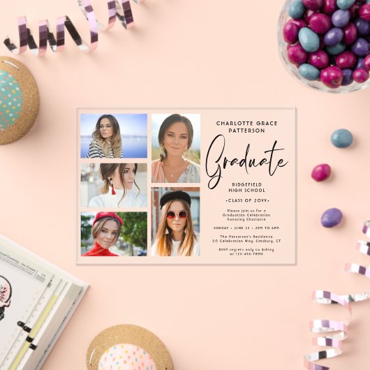 Elegant Script Multi Photo Graduparty Acryl Uitnodigingen (Insitu (Viering))