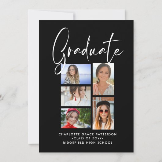 Elegant Script Multi Photo Graduparty Kaart (Voorkant)