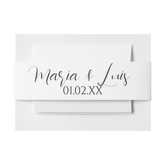 Elegant Script Name Date Black White Wedding Uitnodigingen Wikkel (Voorkant Voorbeeld)