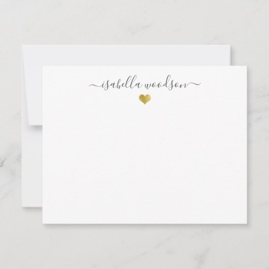 Elegant Script Name Faux Gold Foil Heart Notitiekaartje (Voorkant)