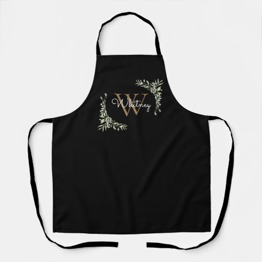 Elegant Script Name Greenery Black Gold Monogram Schort (Voorkant)