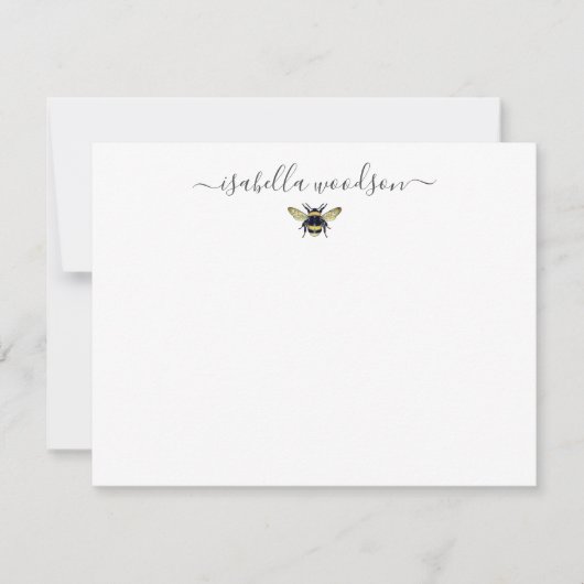 Elegant Script Name Honey Bee Note Kaart Notitiekaartje (Voorkant)