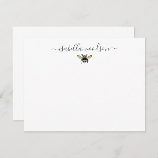 Elegant Script Name Honey Bee Note Kaart Notitiekaartje (Voorkant / Achterkant)