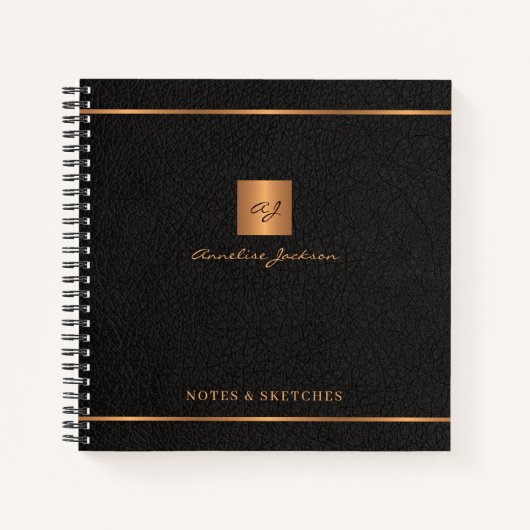 Elegant script name monogram gepersonaliseerd zwar notitieboek (Voorkant)