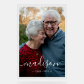 Elegant Script Name Photo Memorial Keepslag Acryl Bord (Voorkant)