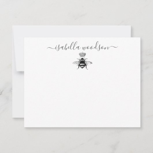 Elegant Script Name Queen Bee Crown Notitiekaartje (Voorkant)