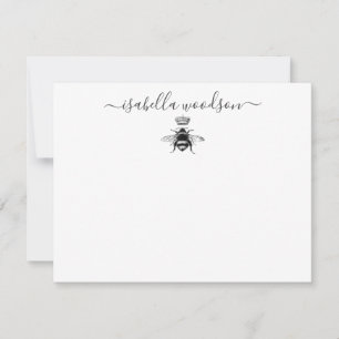 Elegant Script Name Queen Bee Crown Notitiekaartje