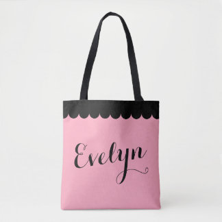 Elegant Script Name Scalloped Pink Calligraphy Draagtas