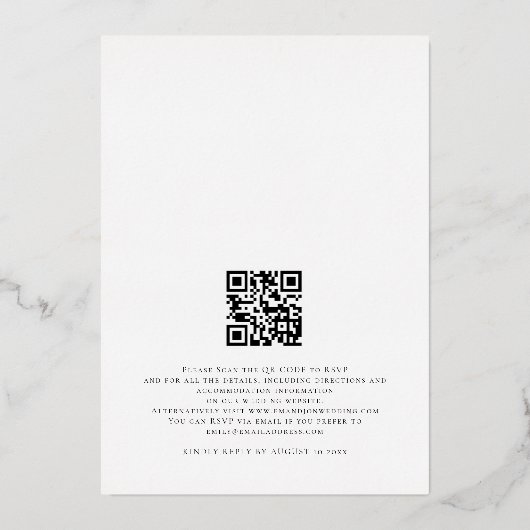 Elegant Script Names QR Code Weddenschap Echte Fol Folie Uitnodiging (Achterkant)