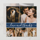 Elegant Script Navy 5 Photo Collage Wedding Bedankkaart (Voorkant / Achterkant)