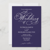Elegant Script Navy blauw en wit bruiloft Kaart (Voorkant)