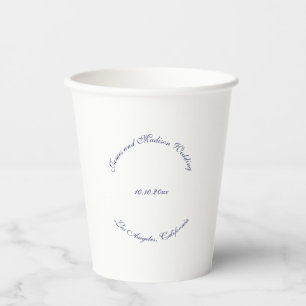 Elegant script navy blauw wit namen bruiloft papieren bekers