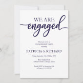 Elegant Script Navy Blauw Wit Verlovingsfeest Kaart (Voorkant)