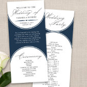 Élégant Script Navy Blue Arch Wedding Programme