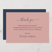 Elegant Script Navy Blue en Blush Hartelijk dank Bedankkaart (Voorkant / Achterkant)