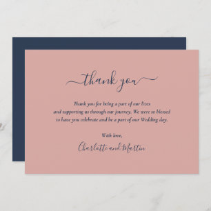 Elegant Script Navy Blue en Blush Hartelijk dank Bedankkaart