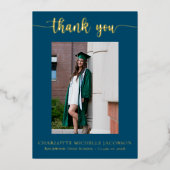 Elegant Script Navy Blue Gold Photo Afstuderen Folie Uitnodiging (Voorkant)