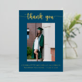 Elegant Script Navy Blue Gold Photo Afstuderen Folie Uitnodiging (Staand Voorkant)