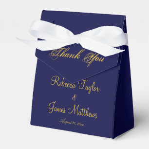 Elegant Script Navy Blue & Gold Weddenschap Hartel Bedankdoosjes